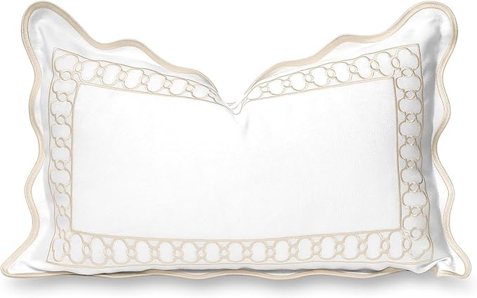 Hofdeco Premium Coastal Hampton Scalloped Patio Indoor Outdoor Lumbar Pillow Cover Only, 12"x20" ... | Amazon (US)