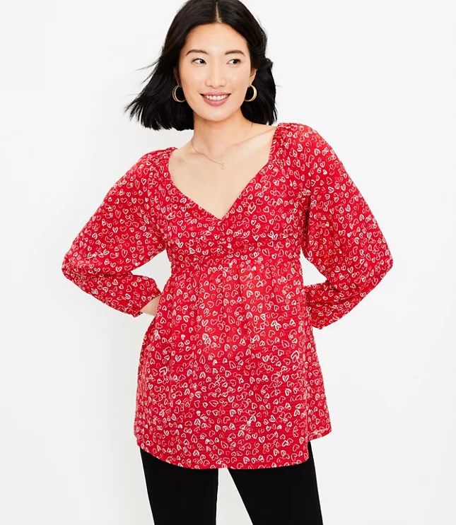 Heart Cinched Sweetheart Neck Blouse | LOFT