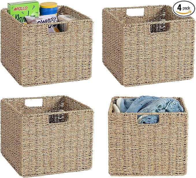 12x12x10in Seagrass Storage Baskets Set of 4, Large Wicker Storage Basket, Decorative Seagrass Sh... | Amazon (US)