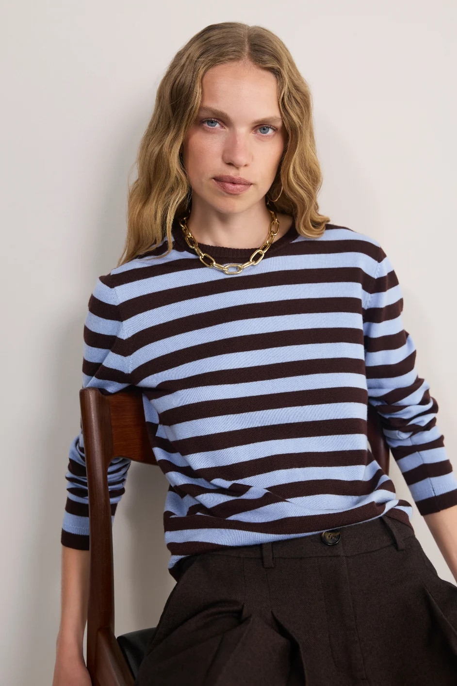 Cath x WYSE Brigitte Jumper - Chocolate/Sky Blue | WYSE London