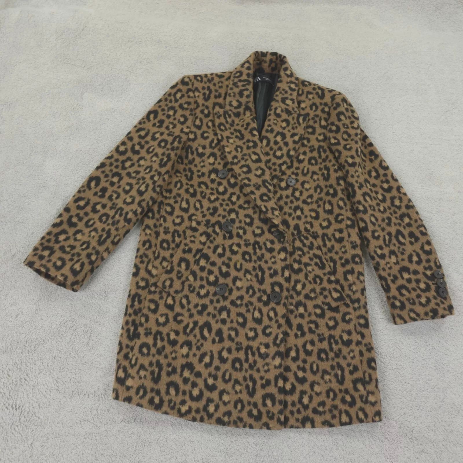 Zara Coat Womens XS Cheetah Animal Print Pea Double Breasted Longline Mob Wife | eBay CA