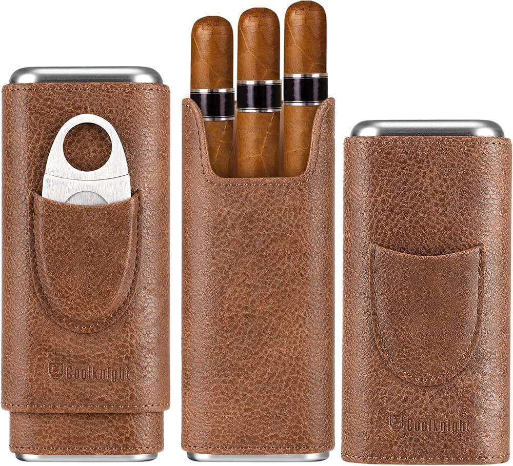 COOL KNIGHT Leather Cigar Case - Cedar Wood Lining Travel Humidors for Cigars - Cigar Accessories... | Amazon (US)