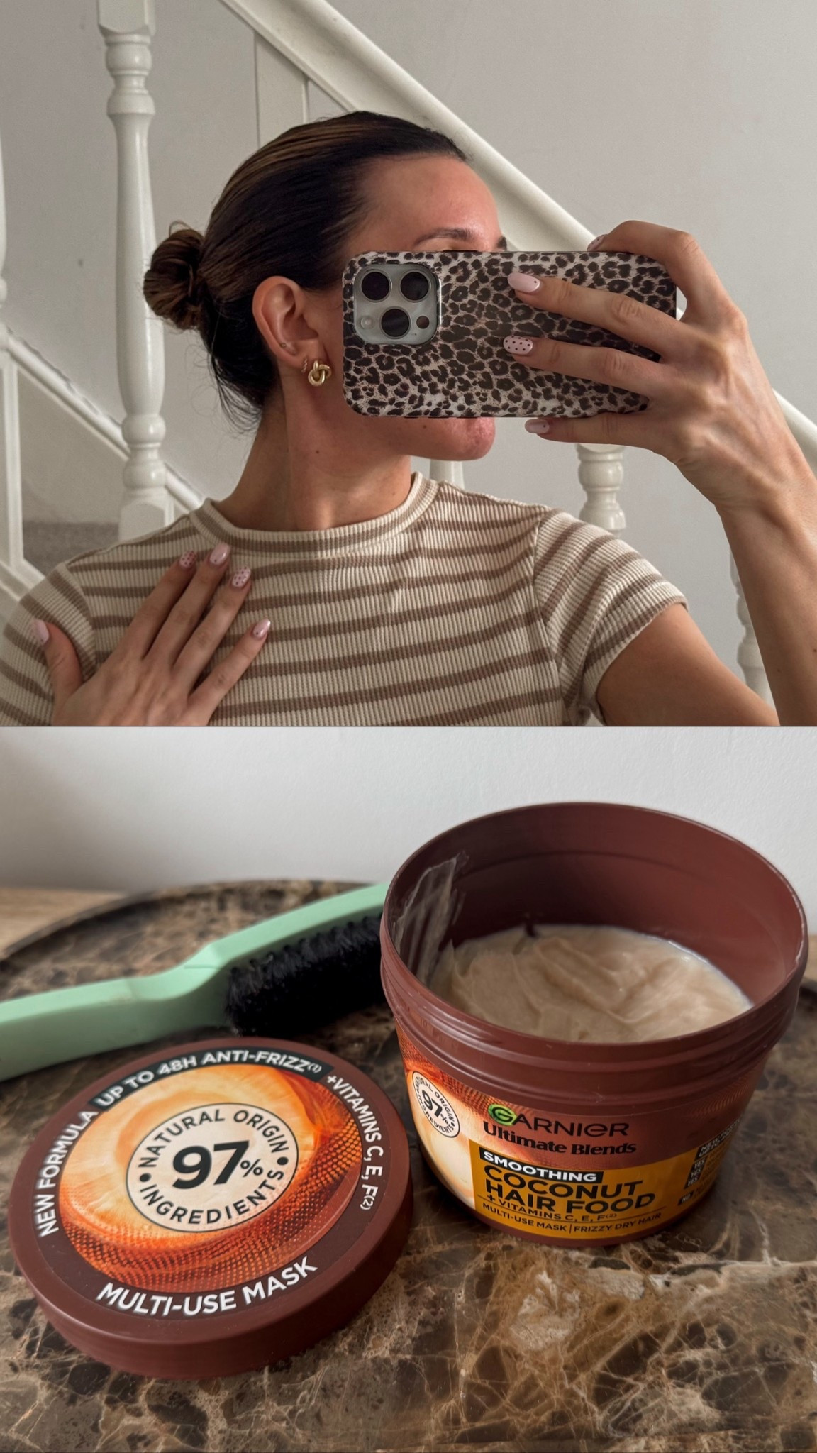 Giving my hair the food it deserves with this Garnier smoothing coconut hair food multi-use mask 🥥🤎 

The perfect hair mask for nourishing dry, frizzy hair. I apply a generous amount to my whole hair and use the smooth company slick back brush to give it more of a sleek finish and then use a silk scrunchie. It’s such a good leave in treatment if you are working from home, running errands or going to a Pilates or gym class ✨

#LTKbeauty