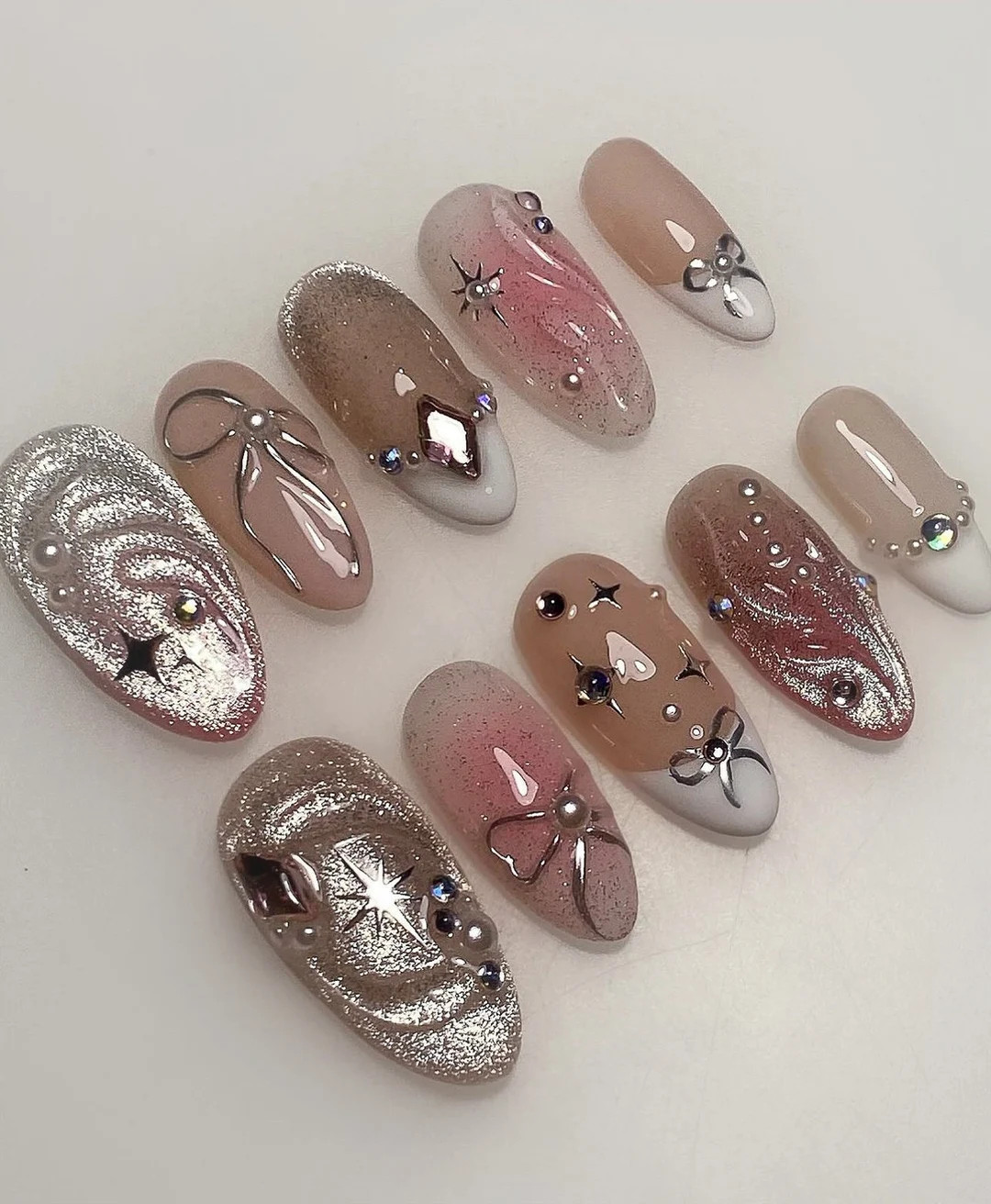 Glitter Pink Y2K Star Press On Nails: Hand Painted Faux Acrylic | Etsy (US)