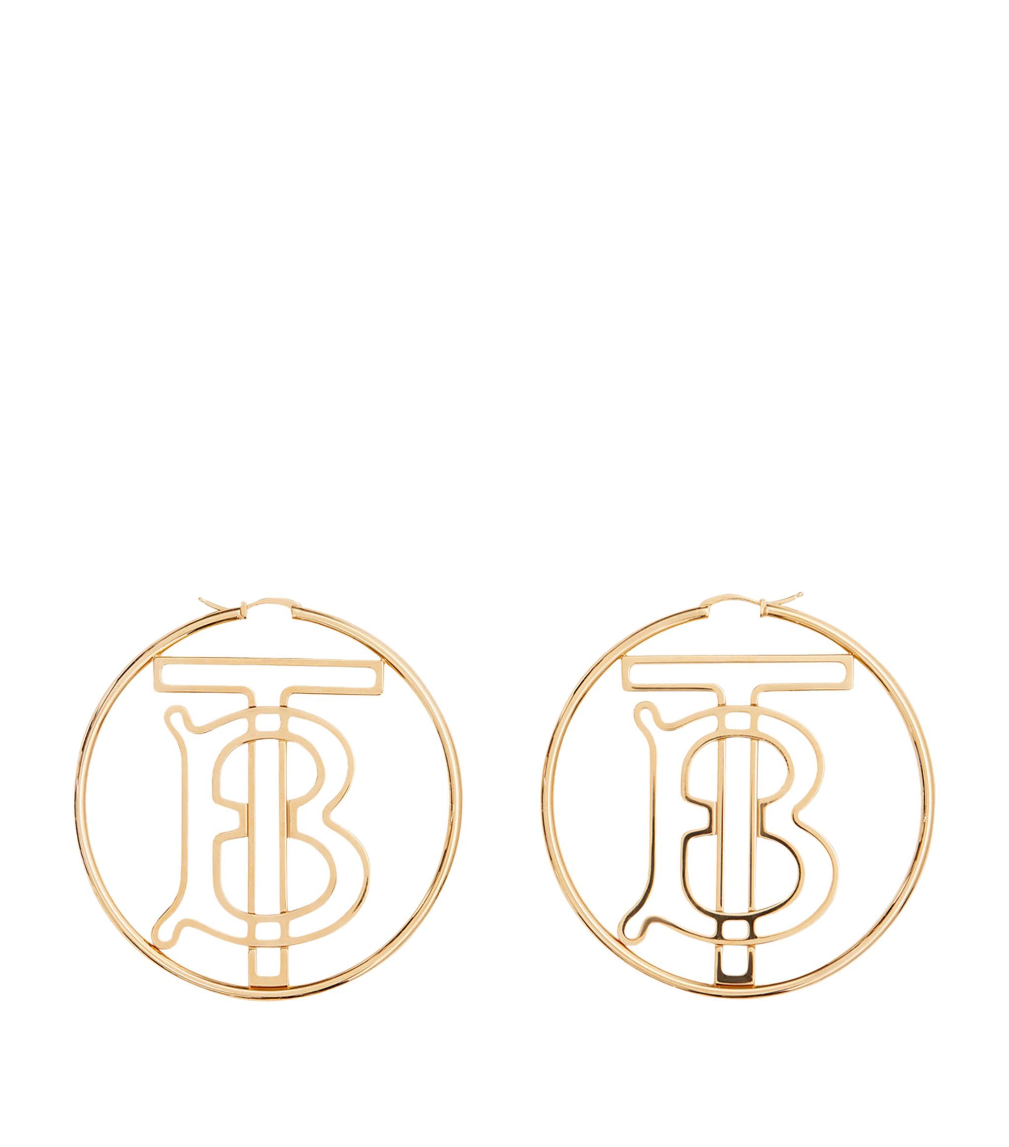 Gold-Plated TB Monogram Hoop Earrings | Harrods