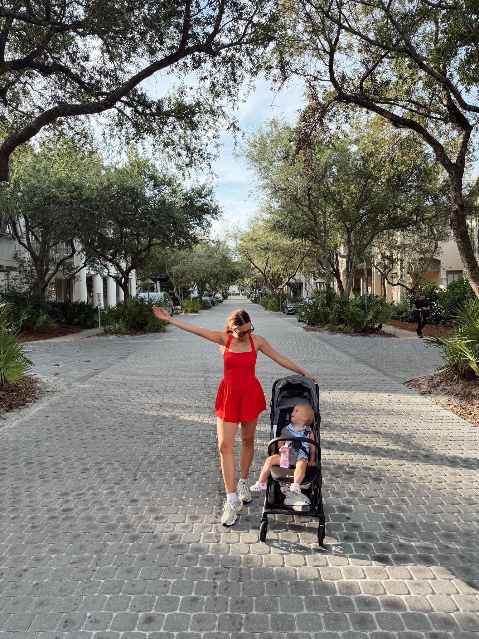 Vacation morning walk in my red romper no padding so I wear this wireless strapless bra with it & love our travel stroller

#LTKootd #LTKmomlife #LTKgrwm