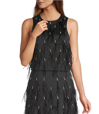 Pippa Round Neck Feather Diamond Sleeveless Coordinating Blouse | Dillard's