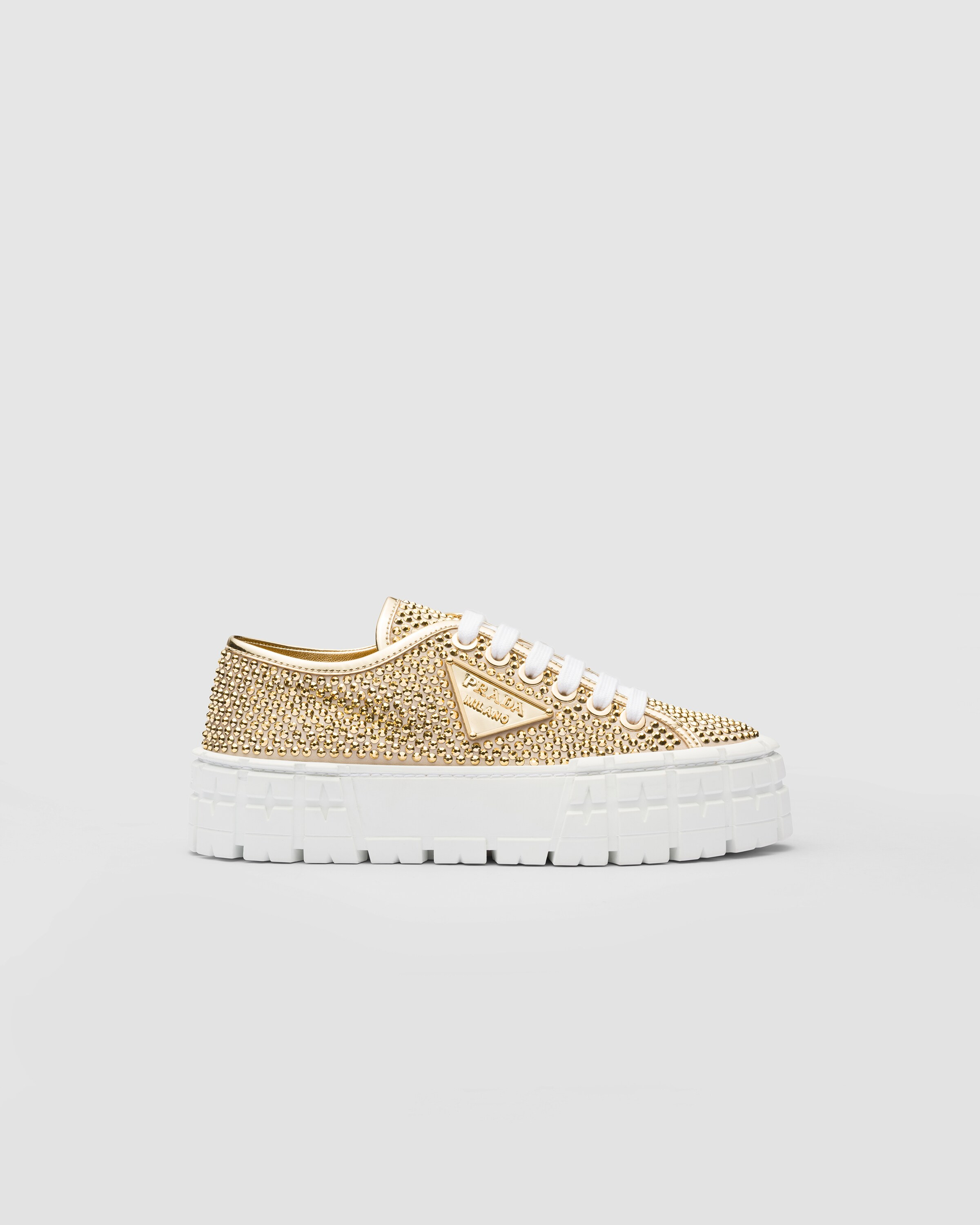 Satin and leather sneakers with crystals | Prada Spa US