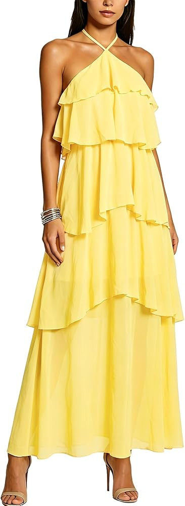 Summer Wedding Guest Dress for Women 2026 Halter Bridesmaid Dress Formal Evening Tiered Chiffon M... | Amazon (US)