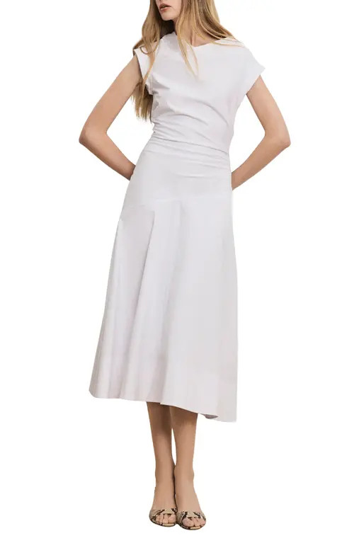 Veronica Beard Lisette Stretch Cotton Midi Dress in White at Nordstrom, Size 6 | Nordstrom