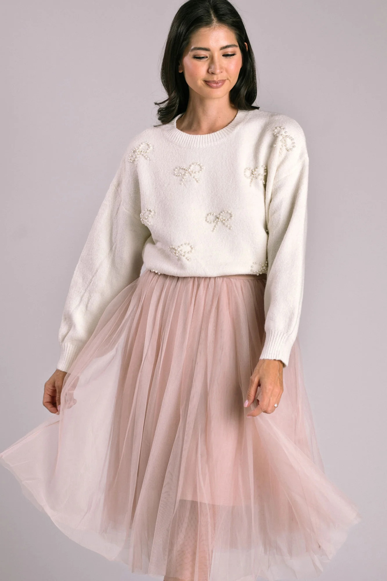 Portia Pearl Bow Sweater | Morning Lavender