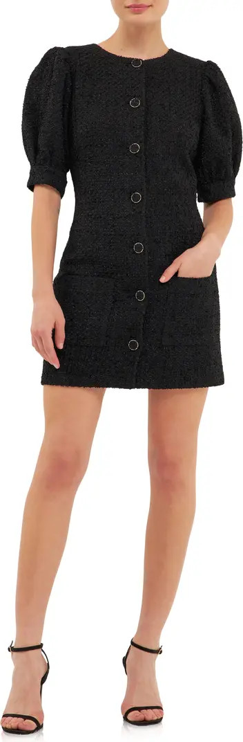 Puff Sleeve Tweed Button-Up Minidress | Nordstrom
