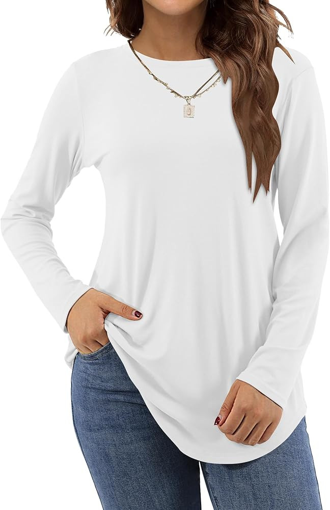 Amoretu Women's Long Sleeve Tunic Tops Casual Crew Neck Loose Shirts for Leggings | Amazon (US)