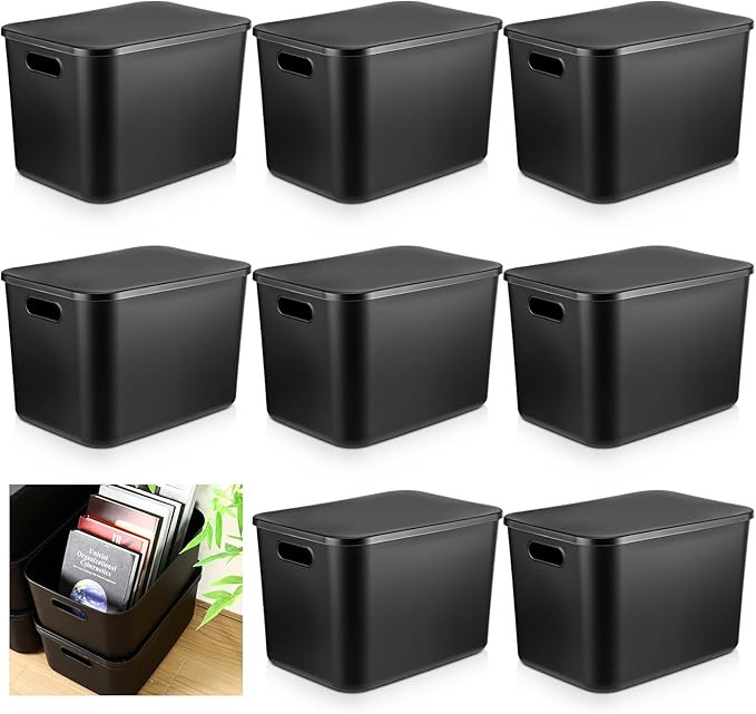 Hoolerry 8 Pieces Colorful Storage Bins with Lid, Plastic Storage Basket Organizing Container Sta... | Amazon (US)