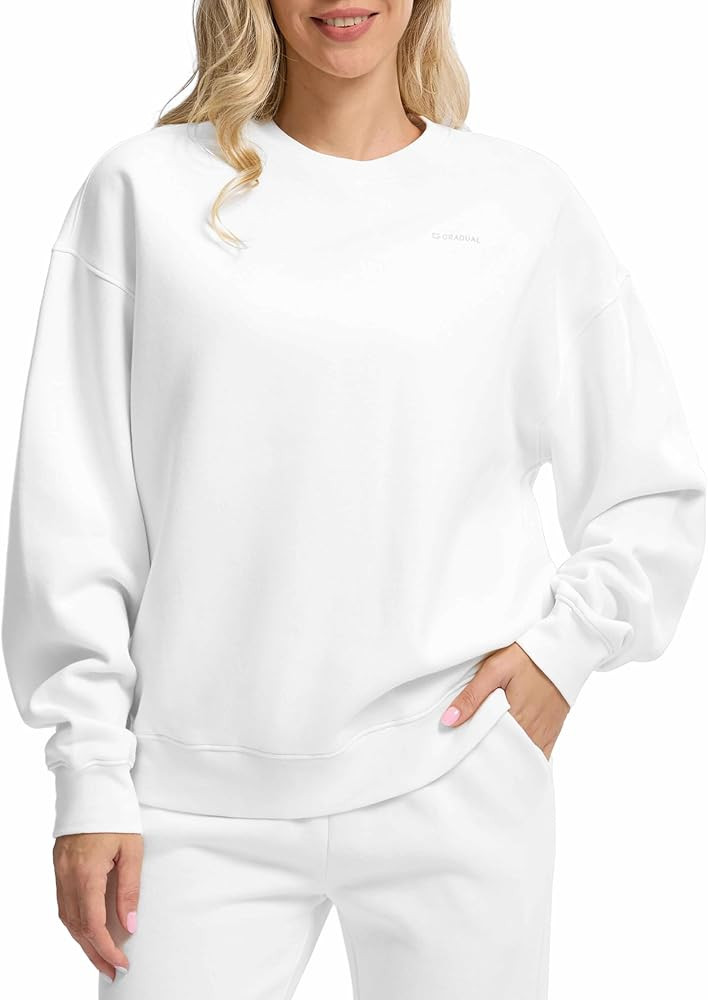 G Gradual Women's Crewneck Sweatshirts Oversized Cotton-blend Fleece Pullover Sweatshirt for Wome... | Amazon (US)