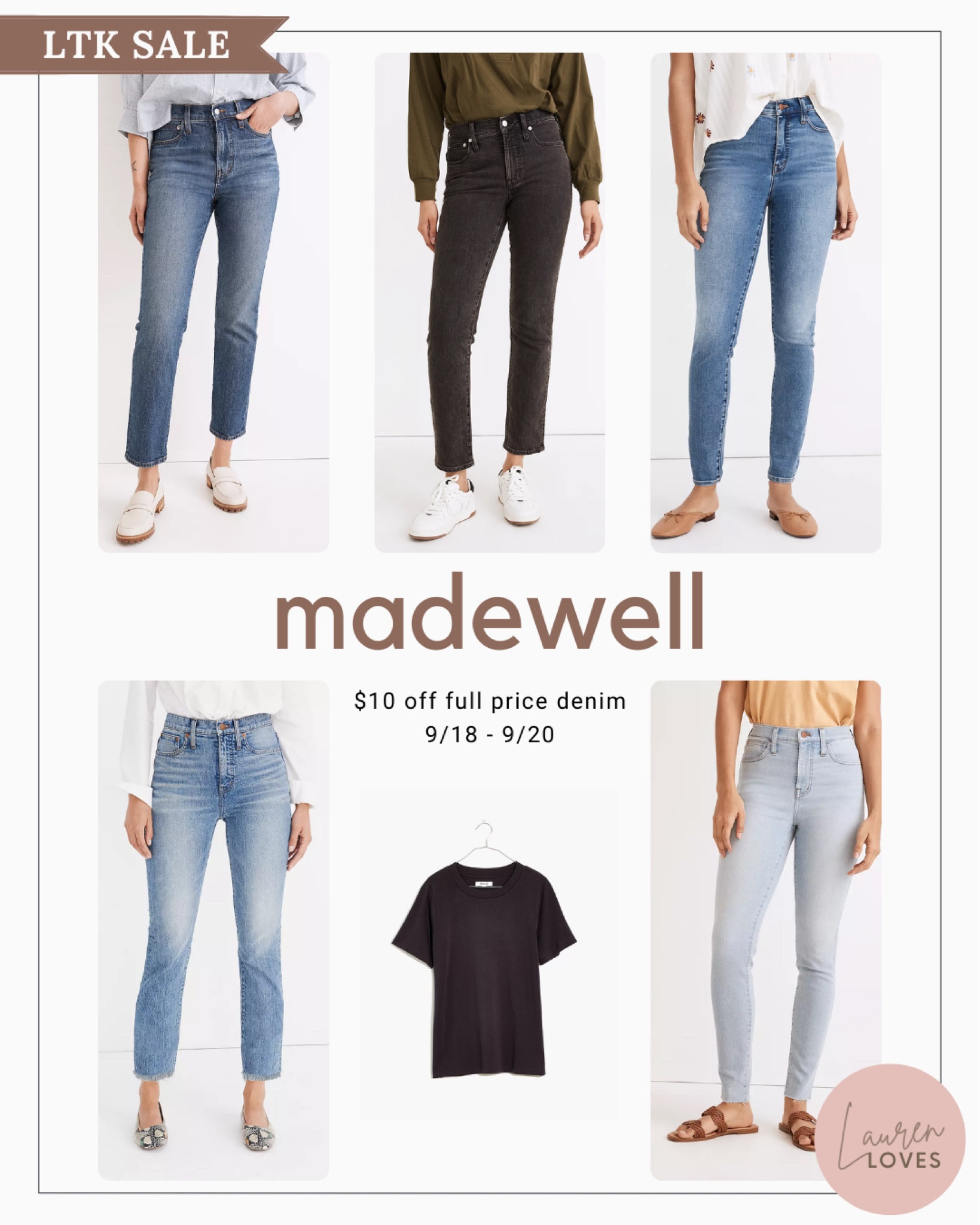 $10 off full price denim at Madewell 9/18 - 9/20

#LTKSale