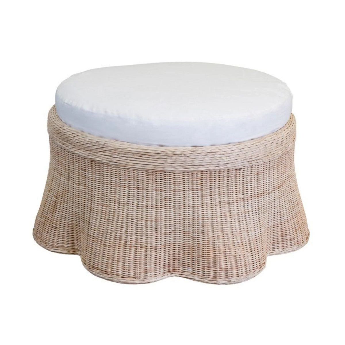 Scalloped Large Round Upholstered Wicker Ottoman | The Well Appointed House, LLC