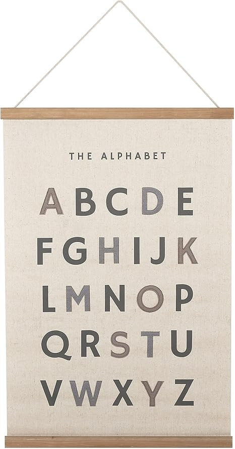 Bon et Beau 16 x 24 Inch Embroidered Alphabet Poster Framed with Wood Hanger - Neutral Gray Wall ... | Amazon (US)