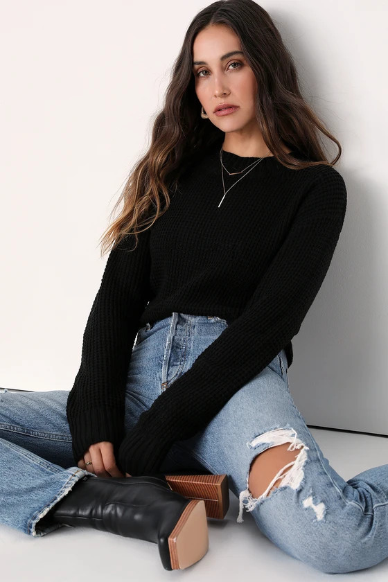 Campfire Cozy Black Cropped Sweater | Lulus