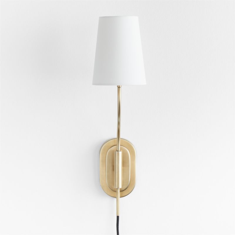 Seguin Burnished Brass Single-Light Traditional Plug In Wall Sconce + Reviews | Crate & Barrel | Crate & Barrel