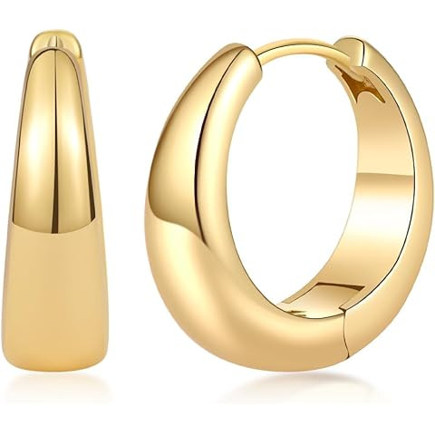 PAVOI 14K Gold Plated 925 Sterling Silver Post Small Chunky Hoops Earrings | Thick Lightweight Go... | Amazon (US)