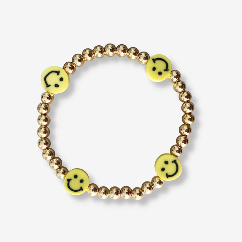 Yellow Smiley + Gold Ball Beaded Stackable Bracelet | Alexandra Gioia