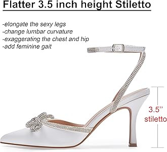 Women's Rhinestone Bow Heels Sparkly Wedding Closed Pointed Toe High Sexy Satin Stiletto Ankle St... | Amazon (US)