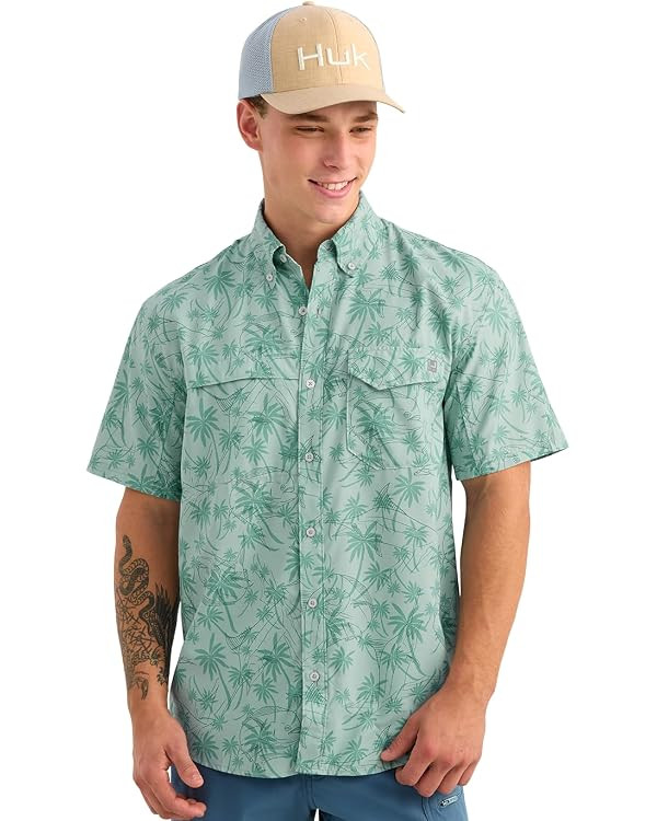 HUK Men's Tide Point Kc Scott Original Artwork Short Sleeve Shirt, Fishing Button Down | Amazon (US)