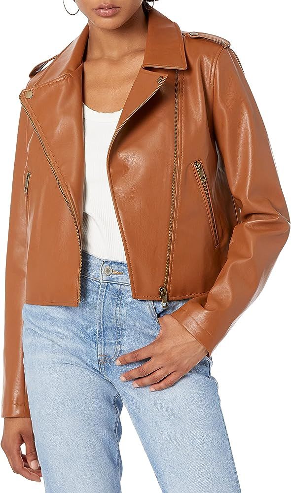 Amazon.com: The Drop Women's Heather Faux Leather Moto Jacket, Cognac, S : Clothing, Shoes & Jewe... | Amazon (US)