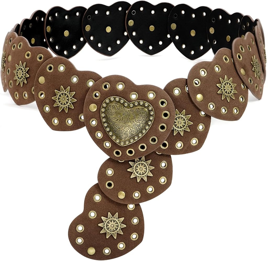 Wide Disc Belt for Women Vintage Hollow Boho Leather Belt Western Chunky Waist Belt Cowboy Metal ... | Amazon (US)