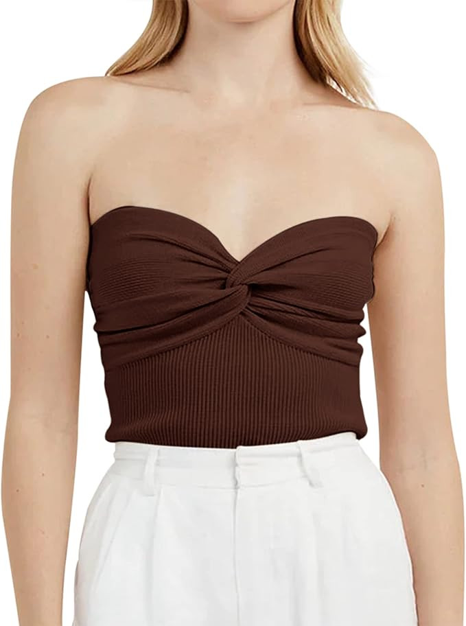 MISSACTIVER Women Twist Knot Front Knit Tube Tank Top Sleeveless Off Shoulder Strapless Crosscris... | Amazon (US)