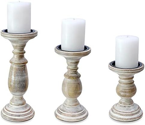 Sets of 3 Candle Holders For Pillar Candles, Wood Pillar Candle Holders for Table Accent, Pillar Can | Amazon (US)