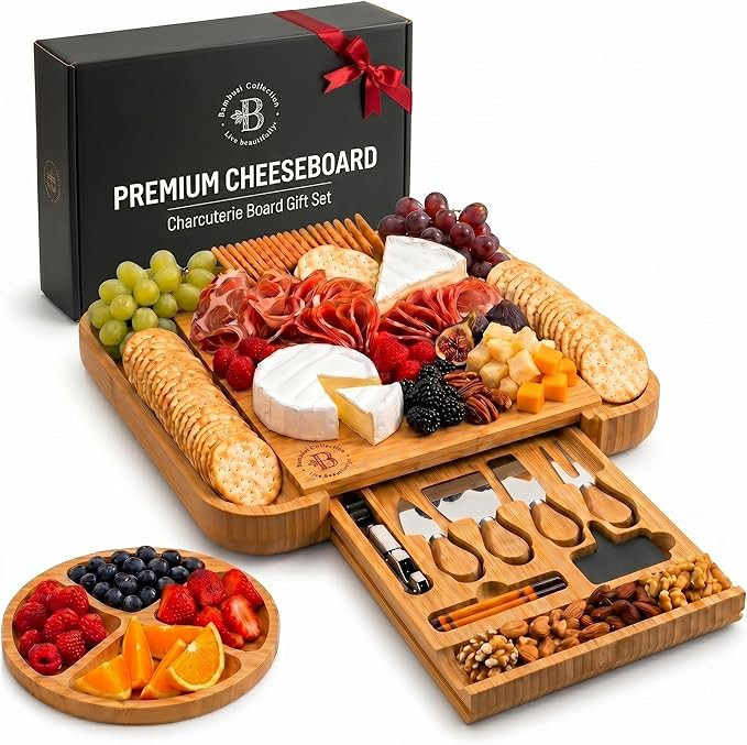 Bambüsi Charcuterie Boards - Large Bamboo Charcuterie Board Set with Knives Serving Accessories,... | Amazon (US)