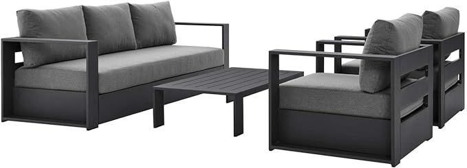Modway Tahoe 4-Piece Fabric/Powder-Coated Aluminum Outdoor Set in Charcoal/Gray | Amazon (US)