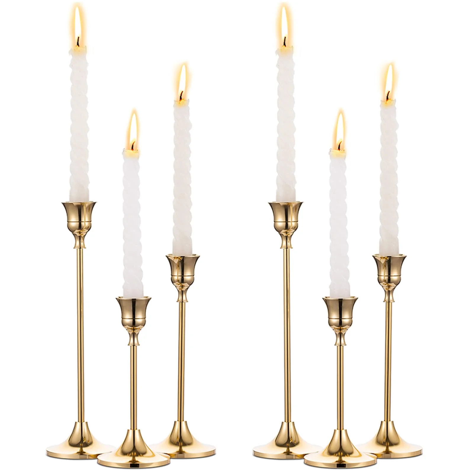 Nuptio Candlestick Holders Taper Candle Holders, 2 Set（6 Pcs) Candle Stick Holders Set, Brass Gold Vintage Modern Decorative Centerpiece for Table Housewarming Gift | Walmart (US)