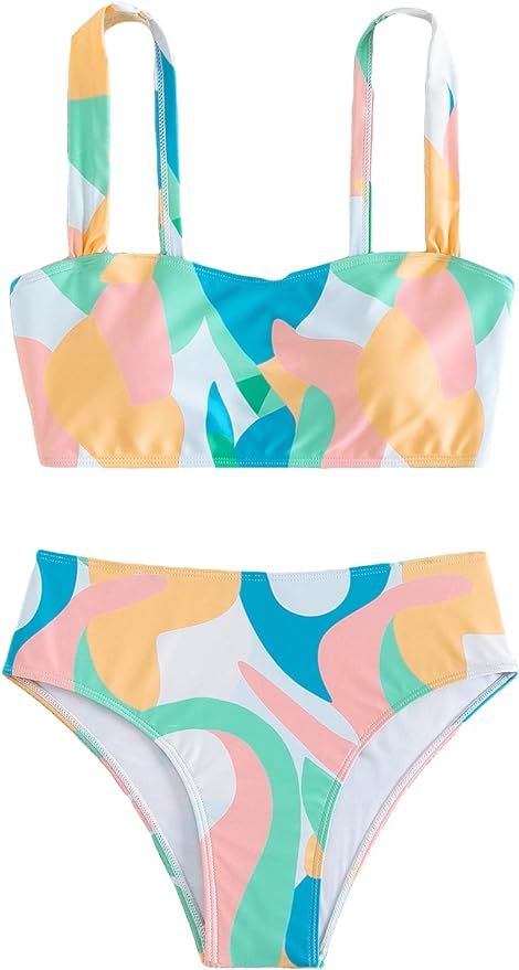 SHENHE Women's Two Piece High Waist Allover Print Swimsuit Bathing Suit Bikini Sets | Amazon (US)