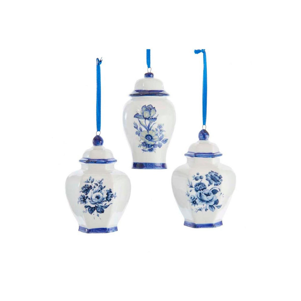Indigo Blue & White Porcelain Chinoiseries Delft Jar Holiday Christmas Ornament - Set of 3 | Darby Creek Trading