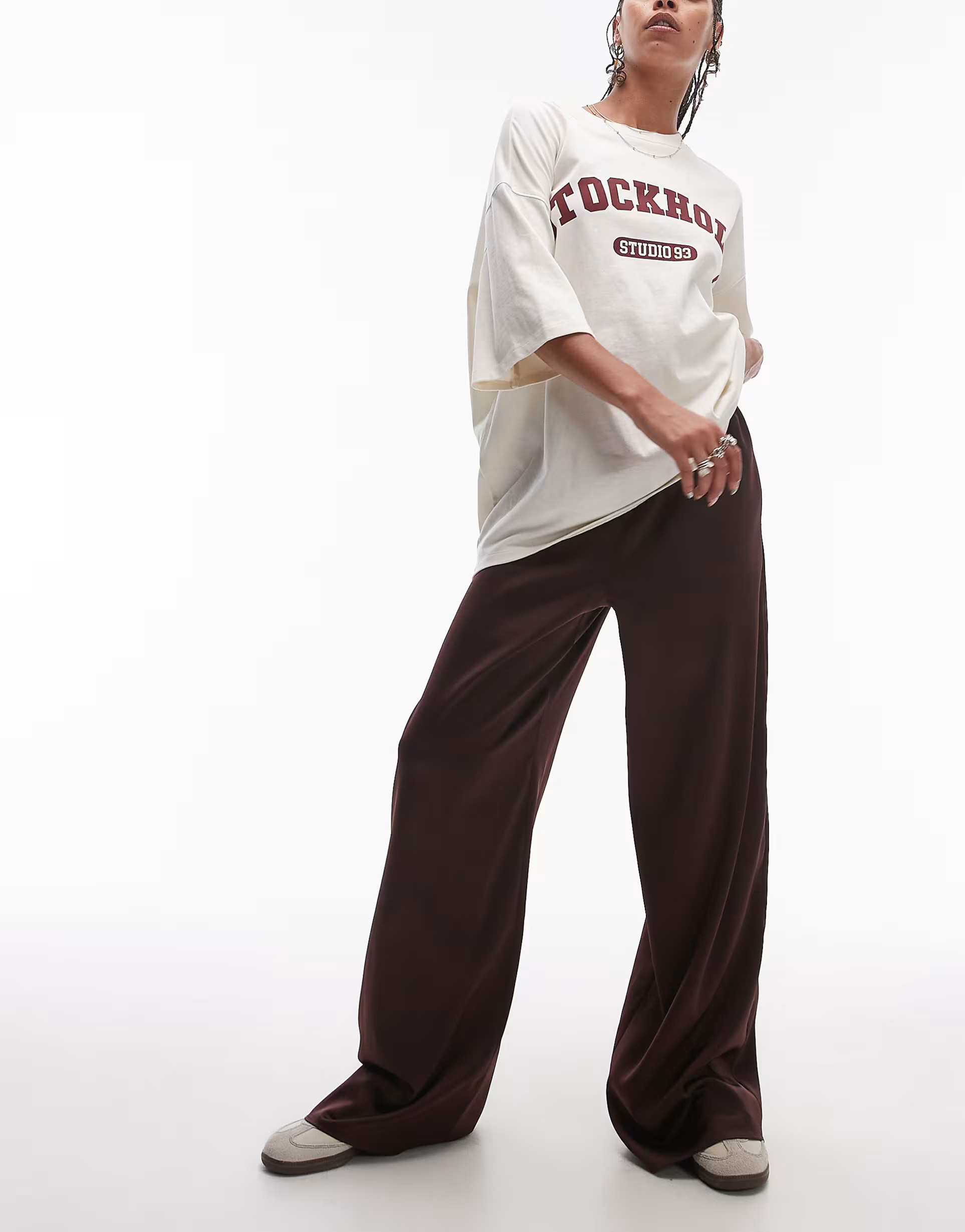 Topshop satin drawcord trouser in brown | ASOS (Global)