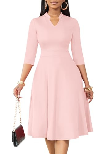Nmoder Casual Dresses for Women Semi Formal Fit and Flare 3/4 Sleeve A-line Church Work Dress wit... | Amazon (US)