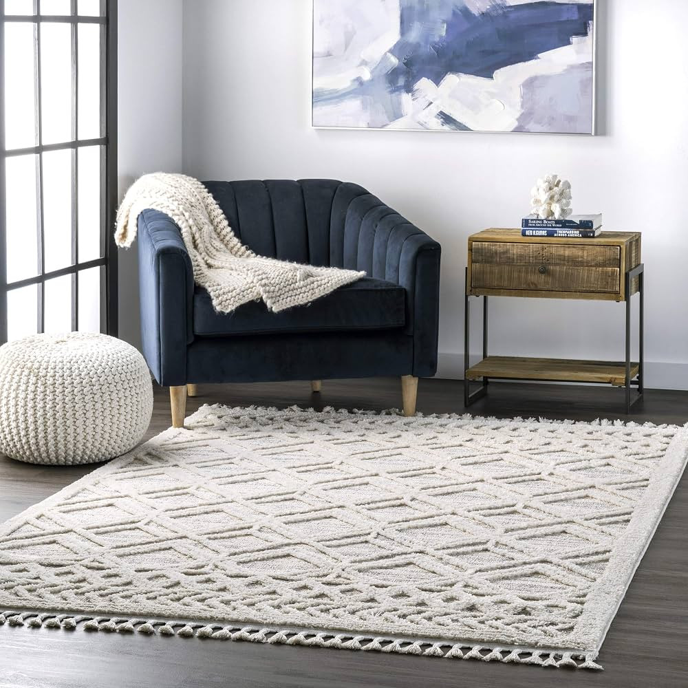 nuLOOM Ansley Moroccan Lattice Tassel Area Rug, 4' x 6', Beige | Amazon (US)