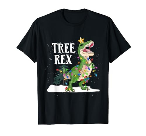 Dinosaur T-Rex Christmas Lights Funny Kid Men Boy Tree Rex T-Shirt | Amazon (US)