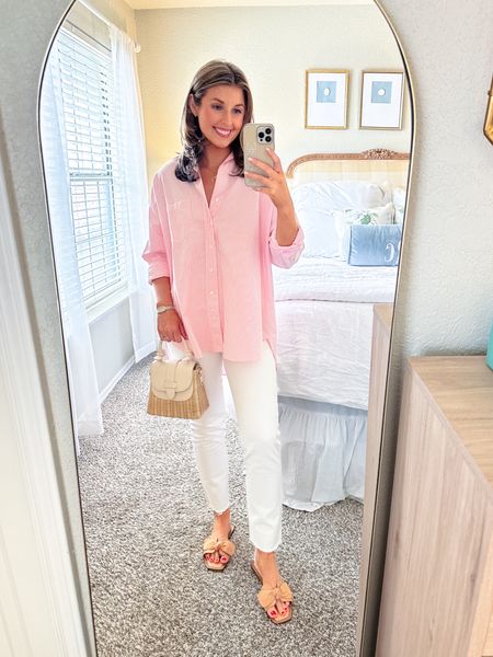 Casual outfit idea for summer! Wearing an XS in shirt and 26 in jeans — jeans run small and no stretch! I need to size up!
Sandals runs big! I’d size down a half size
Summer outfit // casual outfit 

#LTKstyletip