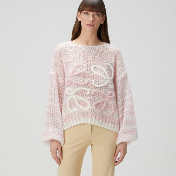 Loewe Pink & White Logo Detailed Wool Knitwear | Poshmark