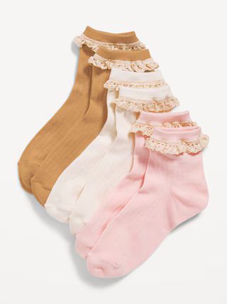 Ruffle-Trim Quarter-Crew Socks 3-Pack for Girls | Old Navy (US)