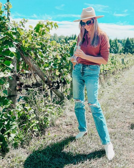 Todays ootd wine tasting winery outfit fall fashion looks style madewell good American jeans denim sweater booties

#LTKSeasonal #LTKsalealert #LTKSale