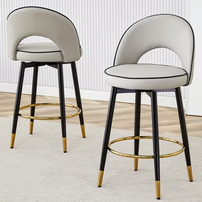 KWPZQEB 360° Swivel Bar Stools Set of 2, PU Leather Swivel Barstools, Modern Counter Stools with Metal Legs & Back for Bar, Kitchen,Dining Room, Gray | Target