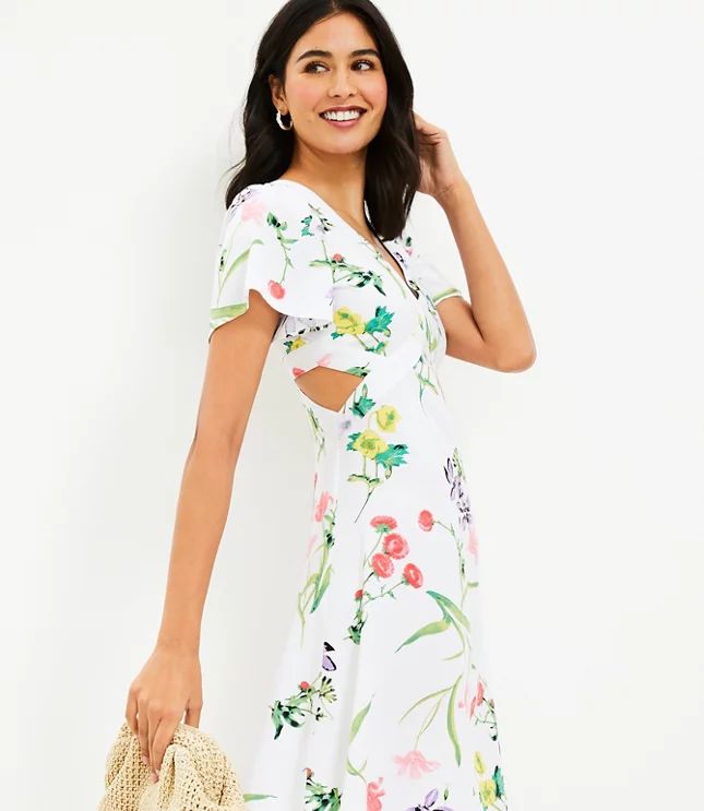 Botanical Cutout Side Flutter Dress | LOFT