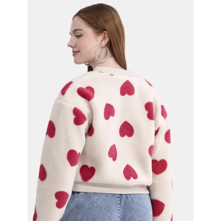 No Boundaries Plush Bomber Jacket, Heavyweight, Women's | Walmart (US)