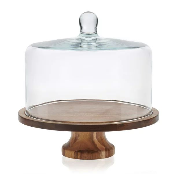 Libbey Acaciawood Footed Round Wood Server Cake Stand with Glass Dome - Walmart.com | Walmart (US)