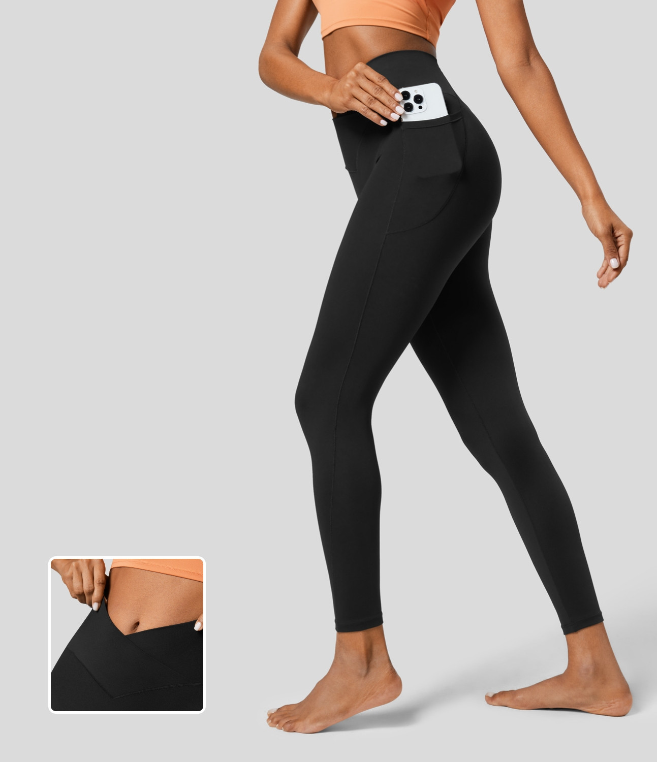 Halara Softlyzero™ Crossover Pocket Plain Leggings-UPF50+ - Black - XL(full_length) gym leggings leggings with pockets | HALARA